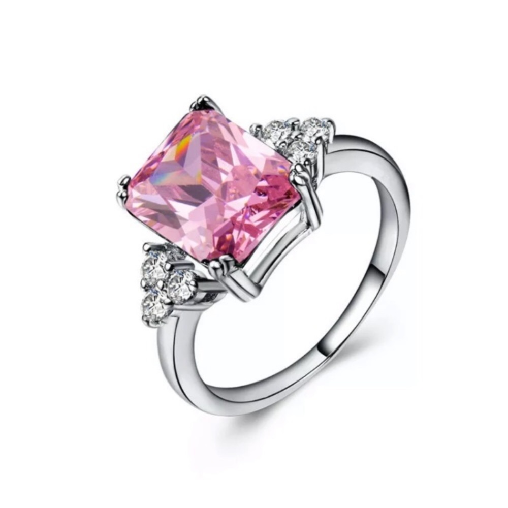 925sterling silver princess cut pink sapphire ring - Picture 5 of 5